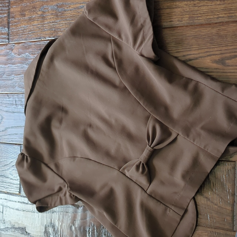 MISS BISOU I Cropped Brown Puffed Short Sleeve Blazer Jacket with Bow, M - Picture 3 of 13